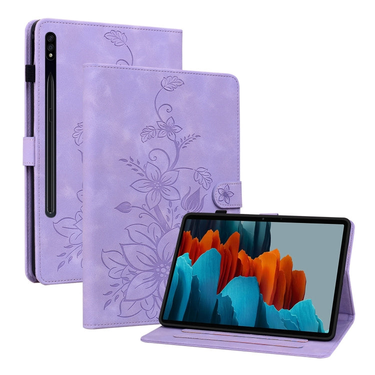 For Samsung Galaxy Tab S7 FE/S8+/S7+ Lily Embossed Leather Tablet Case(Purple) by buy2fix