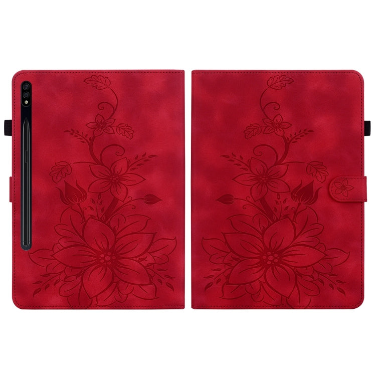 For Samsung Galaxy Tab S7 FE/S8+/S7+ Lily Embossed Leather Tablet Case(Red) by buy2fix