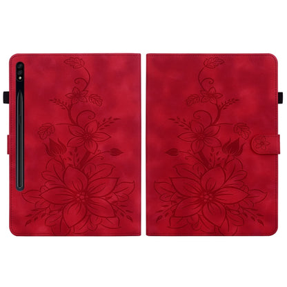 For Samsung Galaxy Tab S7 FE/S8+/S7+ Lily Embossed Leather Tablet Case(Red) by buy2fix