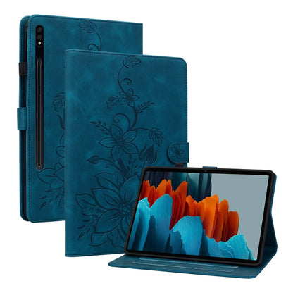 For Samsung Galaxy Tab S7 FE/S8+/S7+ Lily Embossed Leather Tablet Case(Dark Blue) by buy2fix