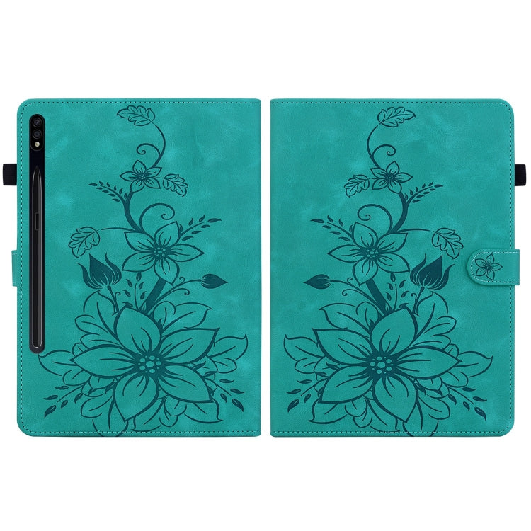 For Samsung Galaxy Tab S7 / S8 Lily Embossed Leather Tablet Case(Green) by buy2fix