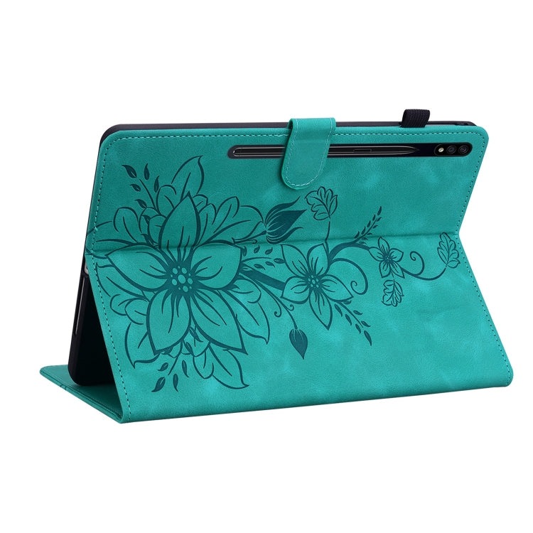 For Samsung Galaxy Tab S7 / S8 Lily Embossed Leather Tablet Case(Green) by buy2fix