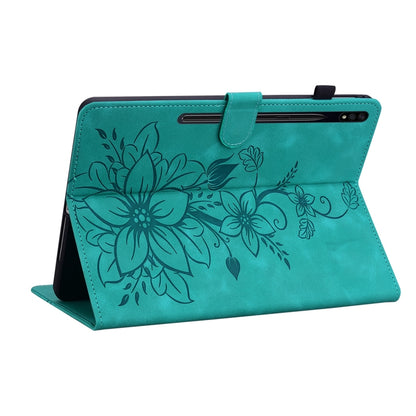 For Samsung Galaxy Tab S7 / S8 Lily Embossed Leather Tablet Case(Green) by buy2fix