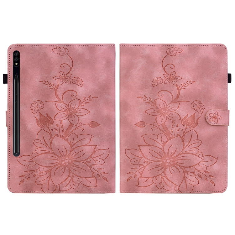 For Samsung Galaxy Tab S7 / S8 Lily Embossed Leather Tablet Case(Pink) by buy2fix