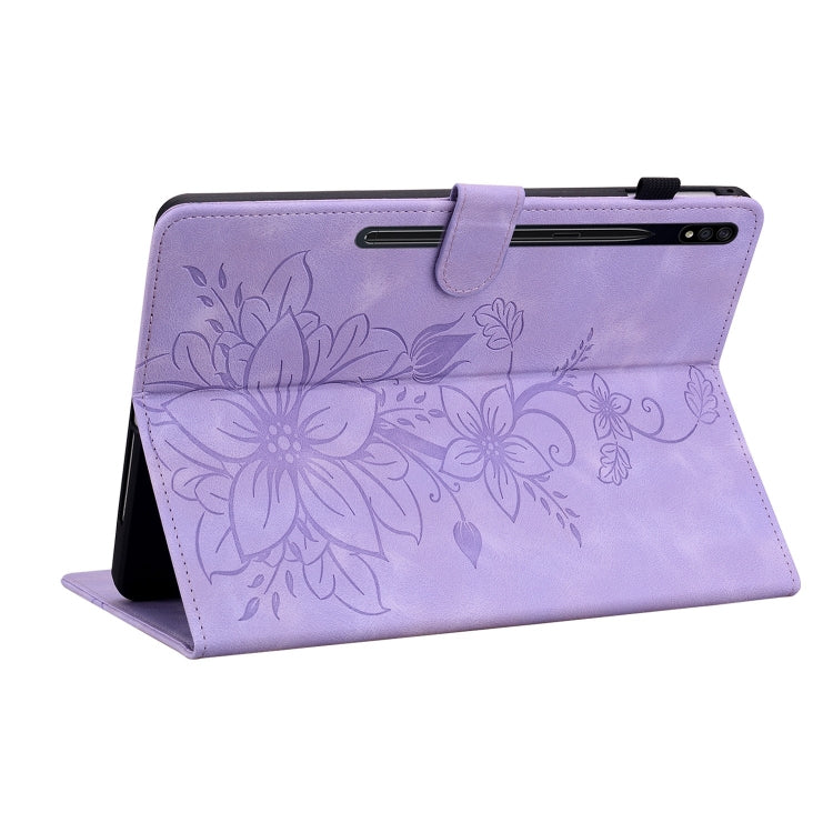 For Samsung Galaxy Tab S7 / S8 Lily Embossed Leather Tablet Case(Purple) by buy2fix