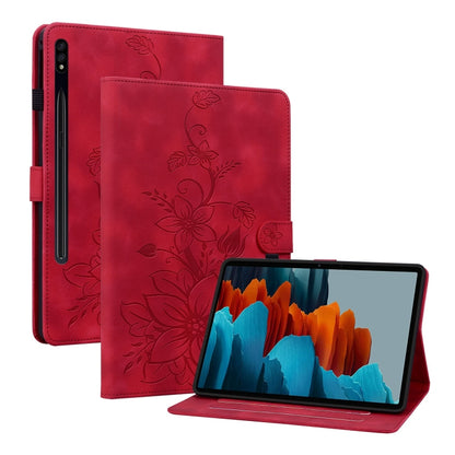 For Samsung Galaxy Tab S7 / S8 Lily Embossed Leather Tablet Case(Red) by buy2fix