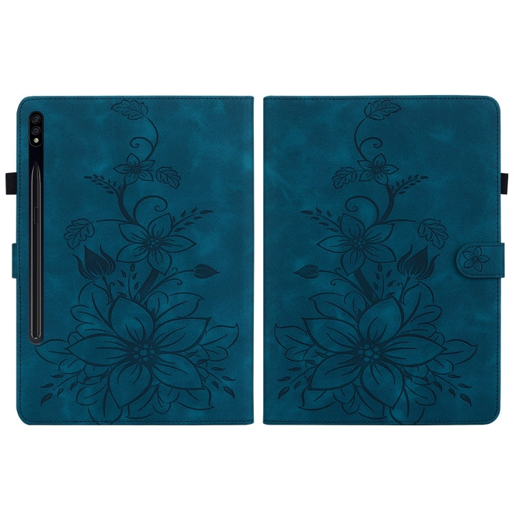 For Samsung Galaxy Tab S7 / S8 Lily Embossed Leather Tablet Case(Dark Blue) by buy2fix