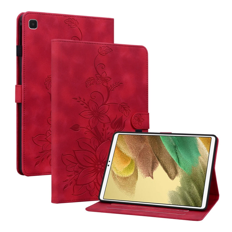 For Samsung Galaxy Tab A7 Lite 8.7 Lily Embossed Leather Tablet Case(Red) by buy2fix