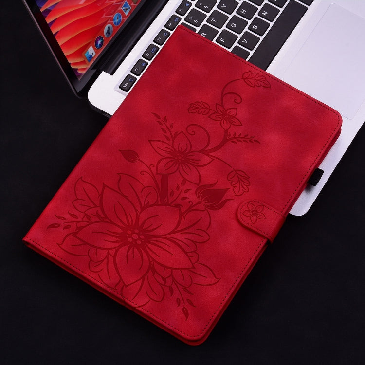 For Samsung Galaxy Tab A7 Lite 8.7 Lily Embossed Leather Tablet Case(Red) by buy2fix