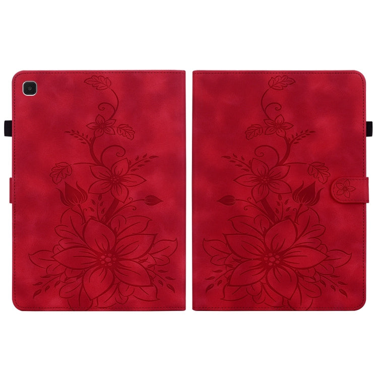 For Samsung Galaxy Tab A7 Lite 8.7 Lily Embossed Leather Tablet Case(Red) by buy2fix