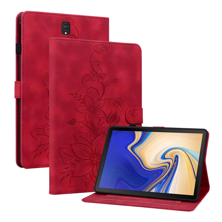 For Samsung Galaxy Tab S4 10.5 SM-T830/T835 Lily Embossed Leather Tablet Case(Red) by buy2fix