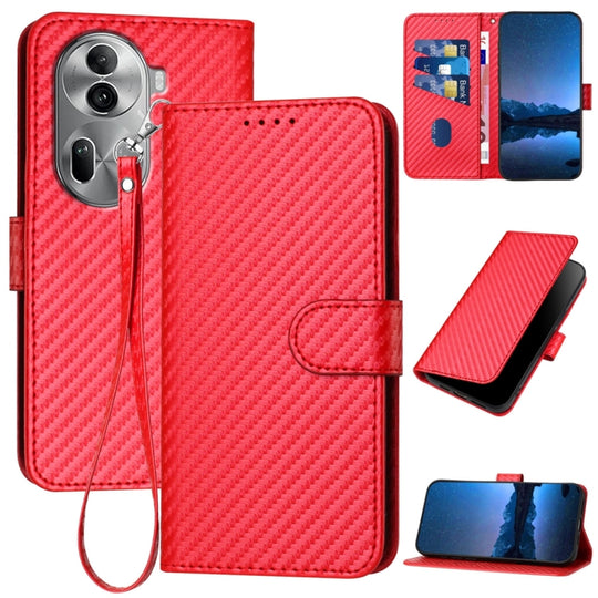 For OPPO Reno11 Pro Global YX0070 Carbon Fiber Buckle Leather Phone Case with Lanyard(Red)