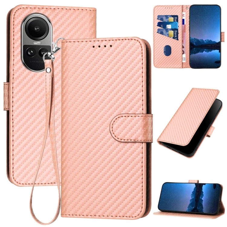For OPPO Reno10 5G / Reno10 Pro 5G Global YX0070 Carbon Fiber Buckle Leather Phone Case with Lanyard(Pink) by buy2fix