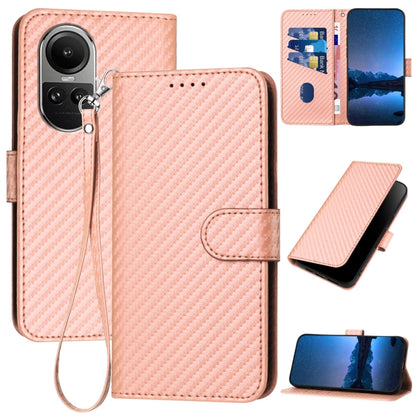For OPPO Reno10 5G / Reno10 Pro 5G Global YX0070 Carbon Fiber Buckle Leather Phone Case with Lanyard(Pink) by buy2fix