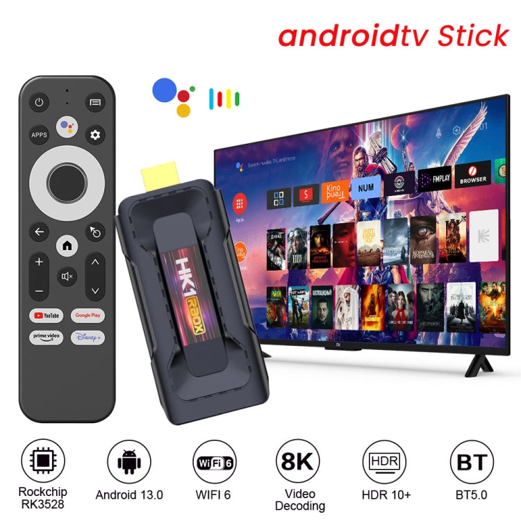 HK1 RBOX D8 RK3528 Android 13.0 Quad Core 8K HD Wifi6 Bluetooth TV Stick, RAM:4GB+32GB(US Plug) by buy2fix