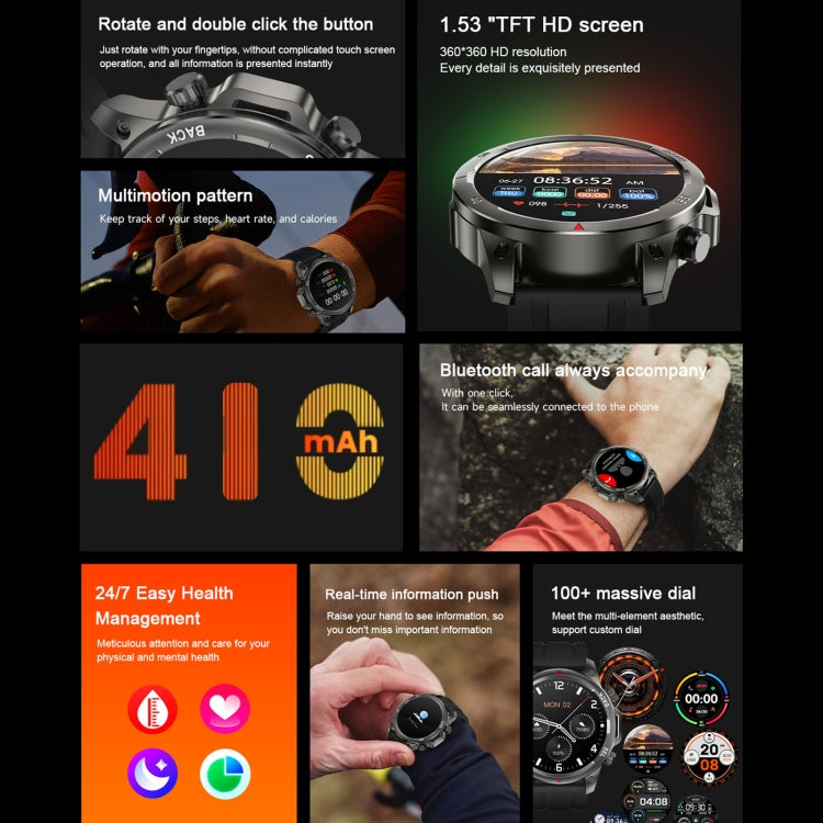 DK68 1.53 inch IP67 BT 5.0 Fitness Sport Smart Watch, Support LED Flashlight / Bluetooth Call / Sleep / Blood Oxygen / Heart Rate / Blood Pressure Health Monitor(Black) by buy2fix