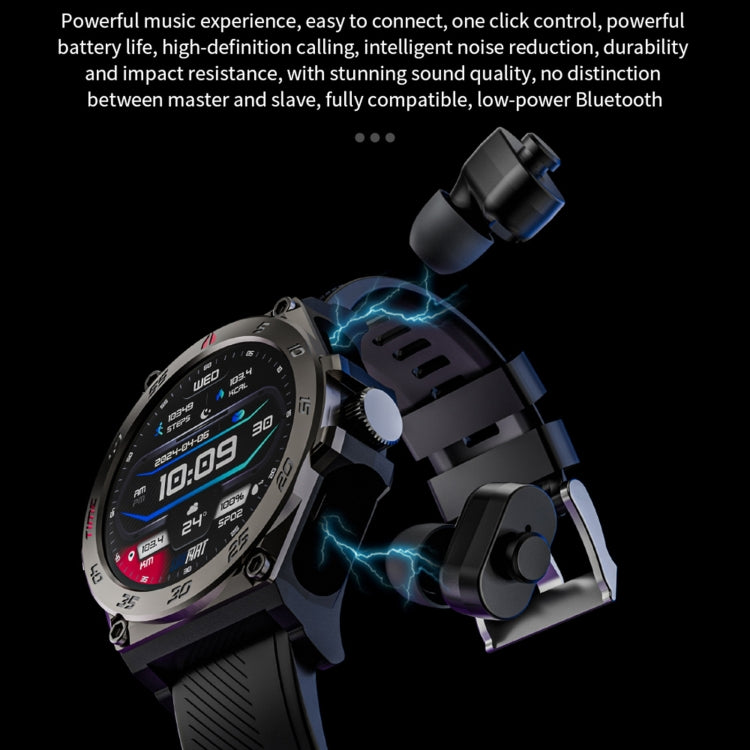 LC18 1.53 inch IP67 BT5.0 Sport Smart Watch with Earbuds, Support Bluetooth Call / Sleep / Blood Oxygen / Heart Rate / Blood Pressure Health Monitor(Black) by buy2fix