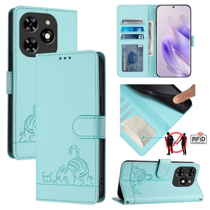For Tecno Spark GO 2024 Cat Rat Embossed Pattern RFID Leather Phone Case with Lanyard(Mint Green) by buy2fix