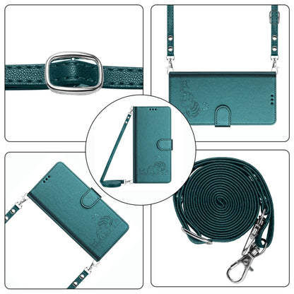 For Tecno Spark GO 2024 Cat Rat Embossed Pattern RFID Leather Phone Case with Lanyard(Peacock Green) by buy2fix