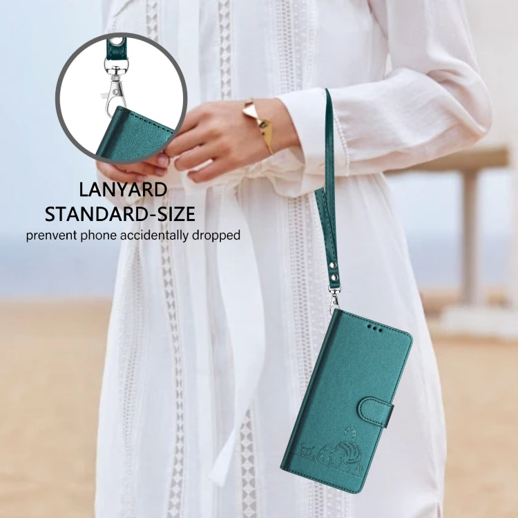 For Tecno Spark GO 2024 Cat Rat Embossed Pattern RFID Leather Phone Case with Lanyard(Peacock Green) by buy2fix