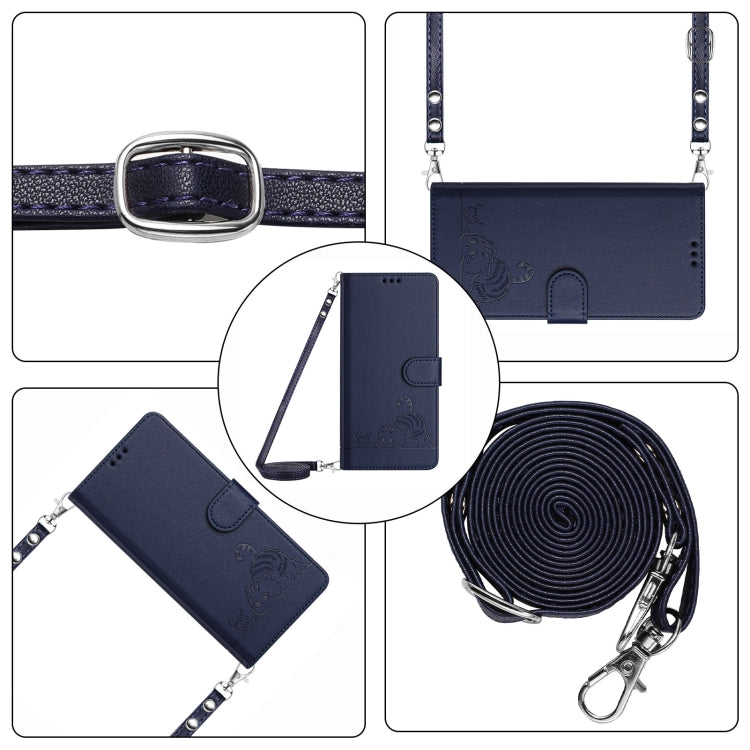 For Tecno Spark GO 2024 Cat Rat Embossed Pattern RFID Leather Phone Case with Lanyard(Blue) by buy2fix