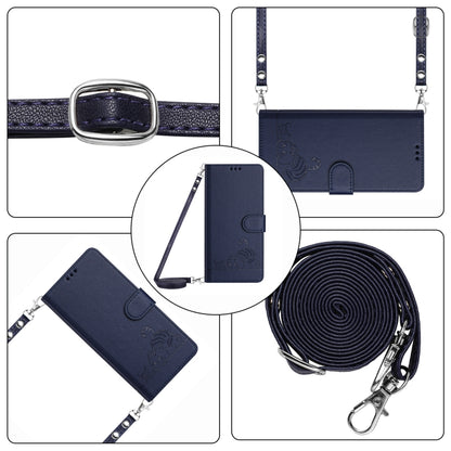For Tecno Spark GO 2024 Cat Rat Embossed Pattern RFID Leather Phone Case with Lanyard(Blue) by buy2fix