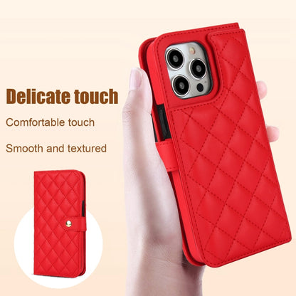 For iPhone 15 Pro Max Crossbody Multifunction Rhombic Leather Phone Case(Red) - iPhone 15 Pro Max Cases by buy2fix | Online Shopping UK | buy2fix