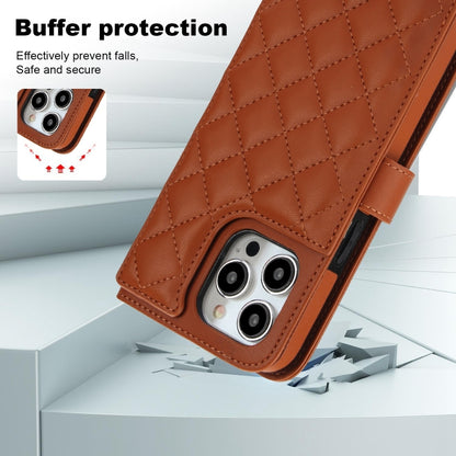 For iPhone 15 Pro Max Crossbody Multifunction Rhombic Leather Phone Case(Brown) - iPhone 15 Pro Max Cases by buy2fix | Online Shopping UK | buy2fix