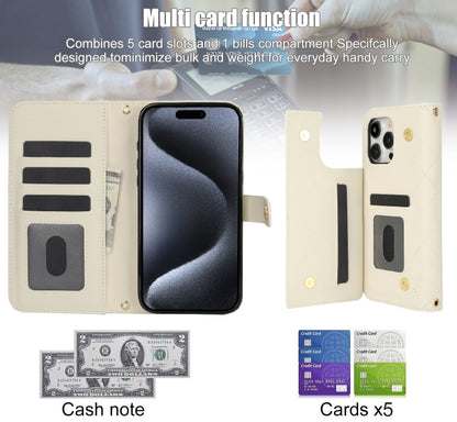 For iPhone 15 Pro Crossbody Multifunction Rhombic Leather Phone Case(White) - iPhone 15 Pro Cases by buy2fix | Online Shopping UK | buy2fix