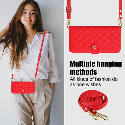 For iPhone 15 Pro Crossbody Multifunction Rhombic Leather Phone Case(Red) - iPhone 15 Pro Cases by buy2fix | Online Shopping UK | buy2fix