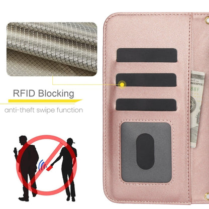 For iPhone 15 Pro Crossbody Multifunction Rhombic Leather Phone Case(Rose Gold) - iPhone 15 Pro Cases by buy2fix | Online Shopping UK | buy2fix