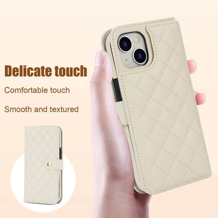 For iPhone 15 Crossbody Multifunction Rhombic Leather Phone Case(White) - iPhone 15 Cases by buy2fix | Online Shopping UK | buy2fix