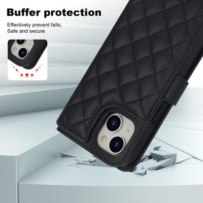For iPhone 15 Crossbody Multifunction Rhombic Leather Phone Case(Black) - iPhone 15 Cases by buy2fix | Online Shopping UK | buy2fix