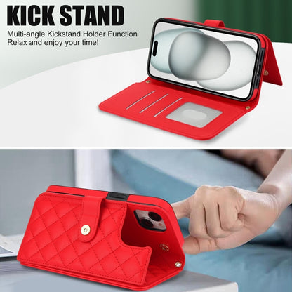 For iPhone 15 Crossbody Multifunction Rhombic Leather Phone Case(Red) - iPhone 15 Cases by buy2fix | Online Shopping UK | buy2fix