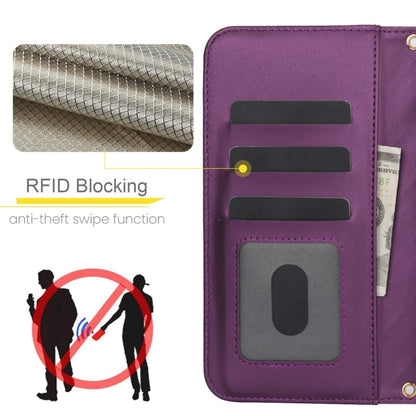 For iPhone 14 / 13 Crossbody Multifunction Rhombic Leather Phone Case(Dark Purple) - iPhone 14 Cases by buy2fix | Online Shopping UK | buy2fix