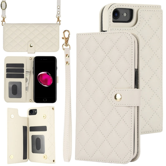 For iPhone 7 / 8 / SE 2022 Crossbody Multifunction Rhombic Leather Phone Case(White) - iPhone SE 2022 / 2020 / 8 / 7 Cases by buy2fix | Online Shopping UK | buy2fix