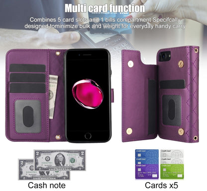 For iPhone 7 / 8 / SE 2022 Crossbody Multifunction Rhombic Leather Phone Case(Dark Purple) - iPhone SE 2022 / 2020 / 8 / 7 Cases by buy2fix | Online Shopping UK | buy2fix