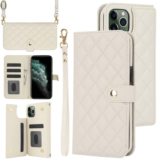 For iPhone 11 Pro Max Crossbody Multifunction Rhombic Leather Phone Case(White) - iPhone 11 Pro Max Cases by buy2fix | Online Shopping UK | buy2fix