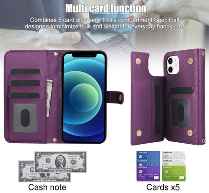 For iPhone 11 Crossbody Multifunction Rhombic Leather Phone Case(Dark Purple) - iPhone 11 Cases by buy2fix | Online Shopping UK | buy2fix
