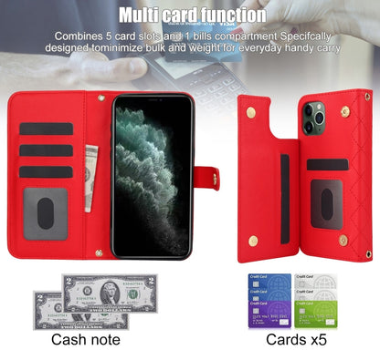 For iPhone 11 Pro Crossbody Multifunction Rhombic Leather Phone Case(Red) - iPhone 11 Pro Cases by buy2fix | Online Shopping UK | buy2fix