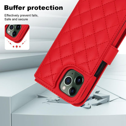 For iPhone 11 Pro Crossbody Multifunction Rhombic Leather Phone Case(Red) - iPhone 11 Pro Cases by buy2fix | Online Shopping UK | buy2fix