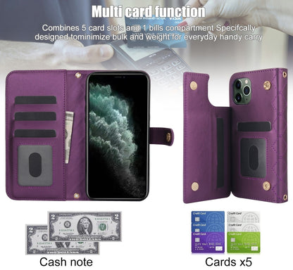 For iPhone 11 Pro Crossbody Multifunction Rhombic Leather Phone Case(Dark Purple) - iPhone 11 Pro Cases by buy2fix | Online Shopping UK | buy2fix