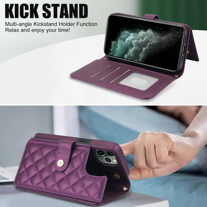 For iPhone 11 Pro Crossbody Multifunction Rhombic Leather Phone Case(Dark Purple) - iPhone 11 Pro Cases by buy2fix | Online Shopping UK | buy2fix