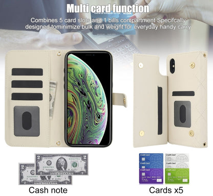 For iPhone XR Crossbody Multifunction Rhombic Leather Phone Case(White) - More iPhone Cases by buy2fix | Online Shopping UK | buy2fix