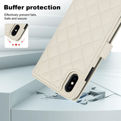 For iPhone XR Crossbody Multifunction Rhombic Leather Phone Case(White) - More iPhone Cases by buy2fix | Online Shopping UK | buy2fix