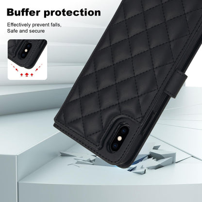 For iPhone XR Crossbody Multifunction Rhombic Leather Phone Case(Black) - More iPhone Cases by buy2fix | Online Shopping UK | buy2fix