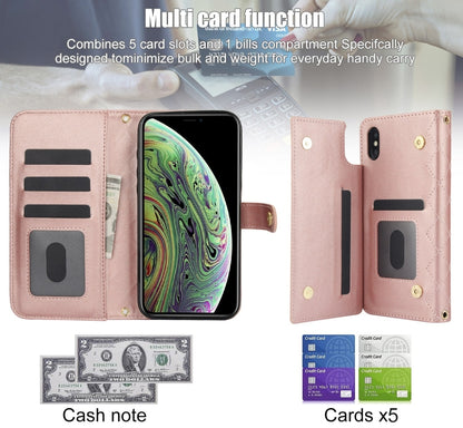 For iPhone XR Crossbody Multifunction Rhombic Leather Phone Case(Rose Gold) - More iPhone Cases by buy2fix | Online Shopping UK | buy2fix