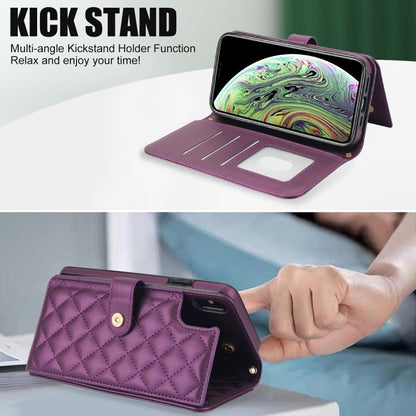 For iPhone XR Crossbody Multifunction Rhombic Leather Phone Case(Dark Purple) - More iPhone Cases by buy2fix | Online Shopping UK | buy2fix