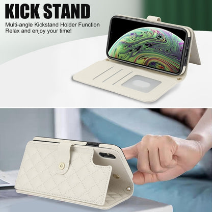 For iPhone XS Max Crossbody Multifunction Rhombic Leather Phone Case(White) - More iPhone Cases by buy2fix | Online Shopping UK | buy2fix