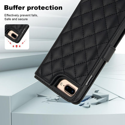 For iPhone 7 Plus / 8 Plus Crossbody Multifunction Rhombic Leather Phone Case(Black) - More iPhone Cases by buy2fix | Online Shopping UK | buy2fix